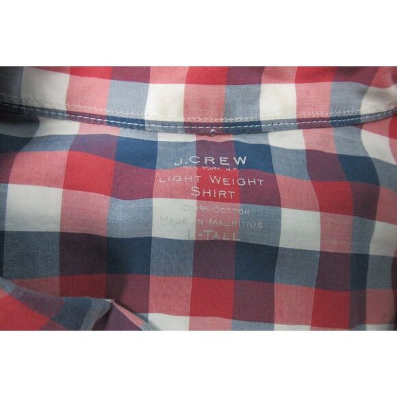 J Crew Shirt Mens Large Tall Red Plaid Button Down Dress Shirt Preppy Adult LT - Picture 3 of 7